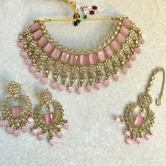 Pink Choker set Earring/ Tikka/ Tikli/ Indian/ Pakistani/Fashion Jewellery/ Gift for Women