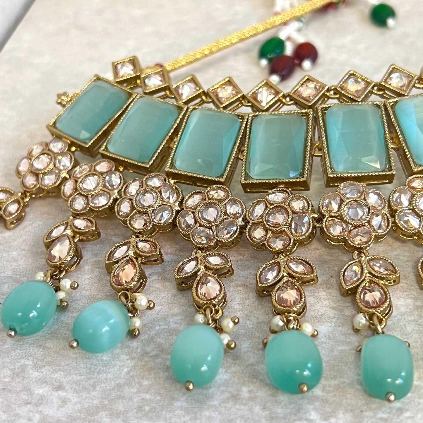 Mint Green Choker set Earring/ Tikka/ Tikli/ Indian/ Pakistani/Fashion Jewellery/ Gift for Women