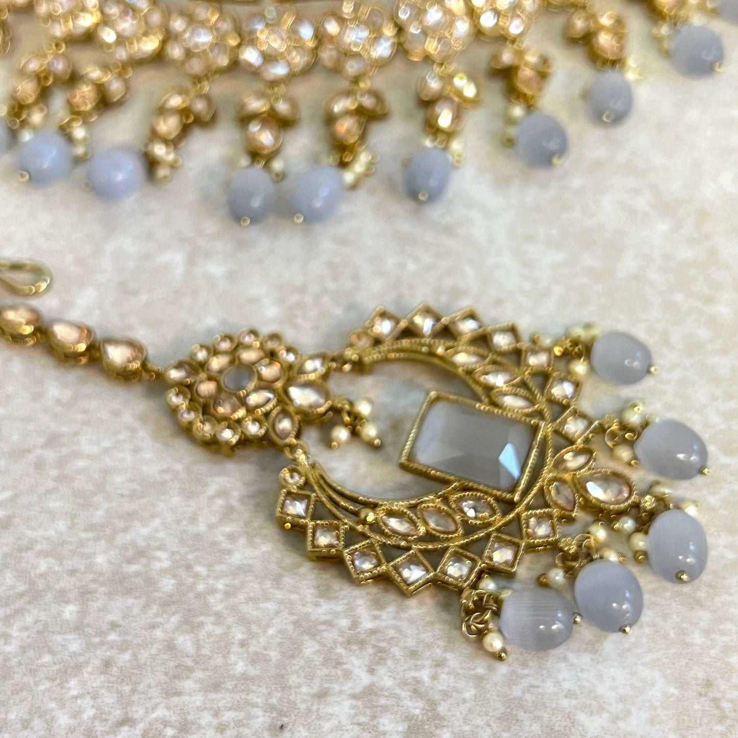 Grey Choker set Earring/ Tikka/ Tikli/ Indian/ Pakistani/Fashion Jewellery/ Gift for Women