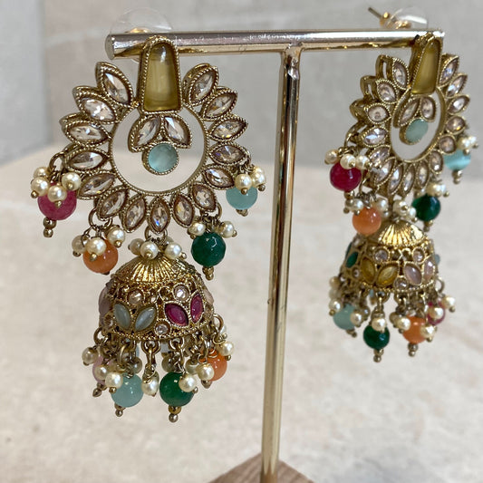 Crystal Earrings - Yellow Multicolour/ Fashion Jewellery/ Gift for Women/Indian/ Pakistani Style
