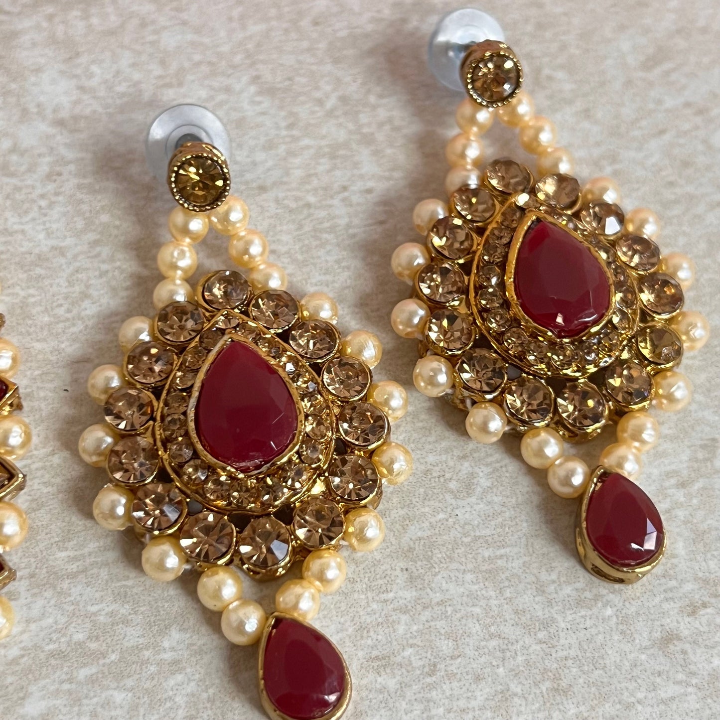Ruby/ Maroon/Dark Purple Gold Rhinestone Necklace Set Earring and Tikka/  Indian/ Pakistani/Fashion Jewellery/ Gift for Women/ Diwali/ Eid/