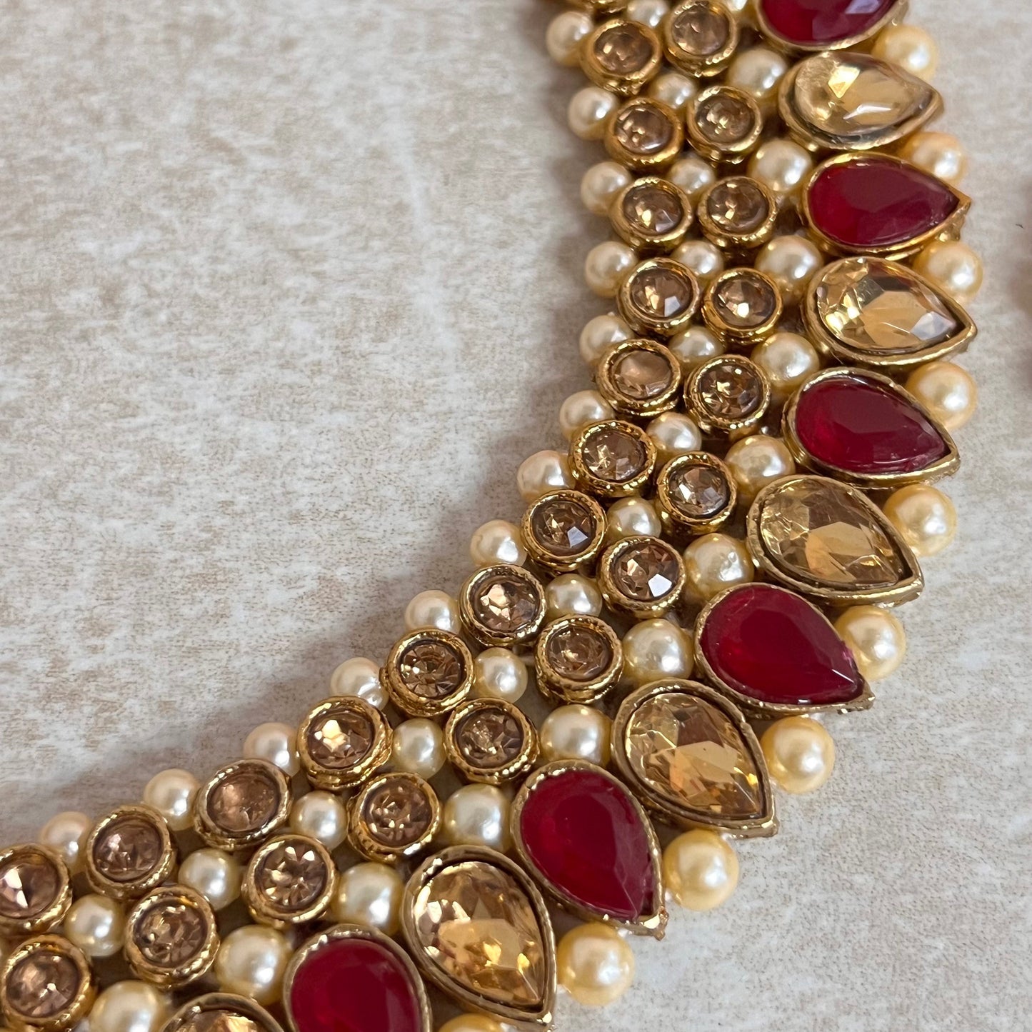 Ruby/ Maroon/Dark Purple Gold Rhinestone Necklace Set Earring and Tikka/  Indian/ Pakistani/Fashion Jewellery/ Gift for Women/ Diwali/ Eid/