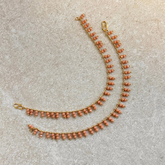 Anklets - Peach Dainty Anklet /Indian/ Pakistani Style Jhanjra/ Foot Accessory