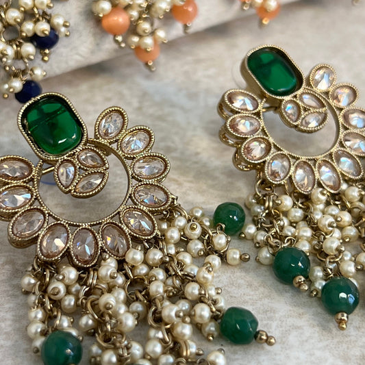 Green Long Crystal Earrings/ Fashion Jewellery/ Gift for Women/Indian/Pakistani style/ All Colours