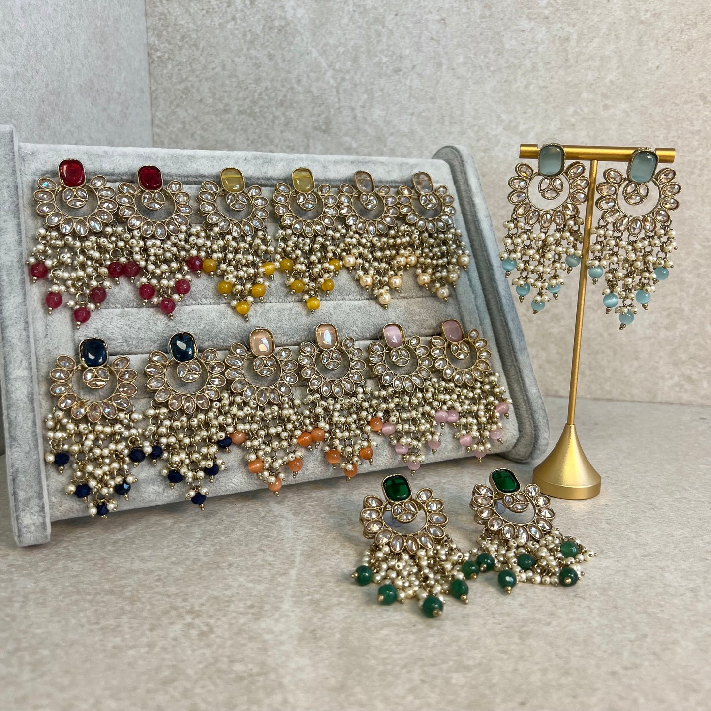 Champagne Pearl/ Long Crystal Earrings/ Fashion Jewellery/ Gift for Women/Indian/ Pakistani Style