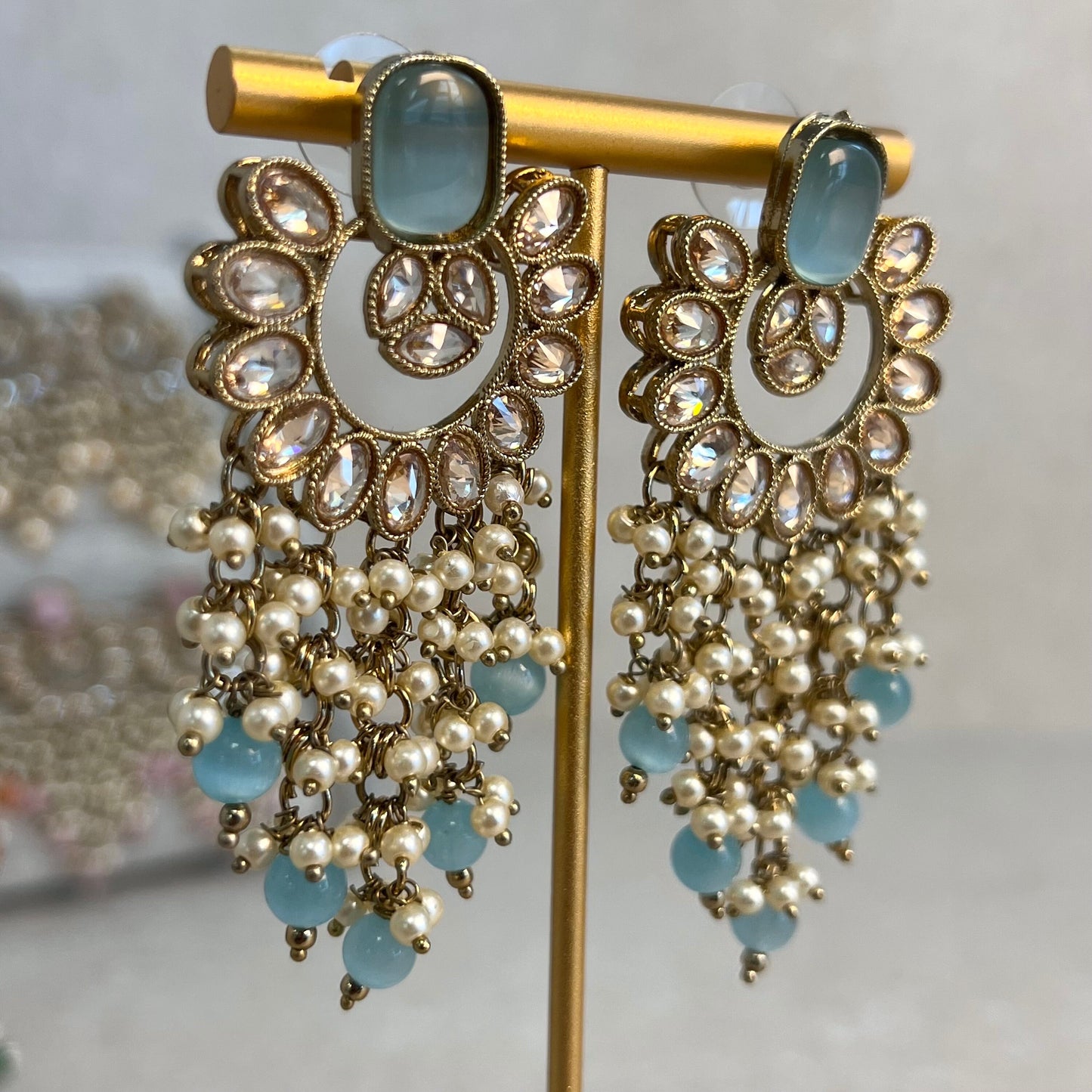 Light Blue Crystal Earrings/ Fashion Jewellery/ Gift for Women