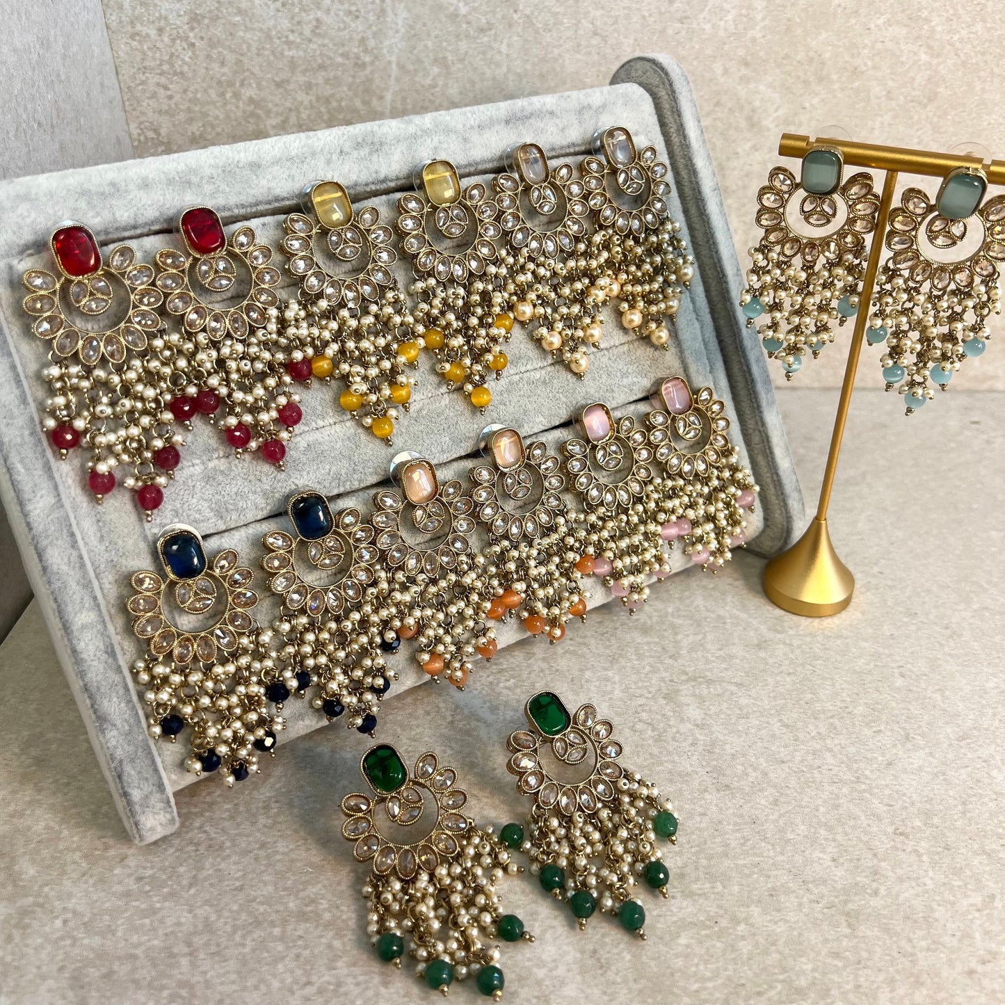 Ruby/Maroon/ Red Shade / Long Crystal Earrings/ Fashion Jewellery/ Gift for Women/Indian/ Pakistani Style