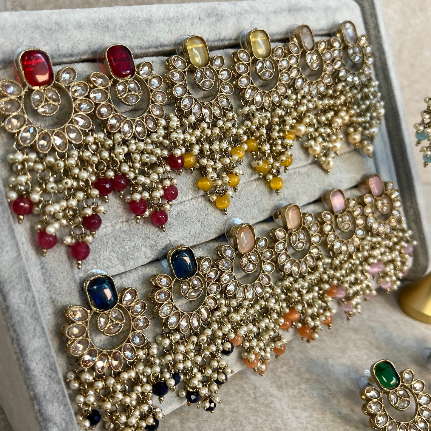 Champagne Pearl/ Long Crystal Earrings/ Fashion Jewellery/ Gift for Women/Indian/ Pakistani Style