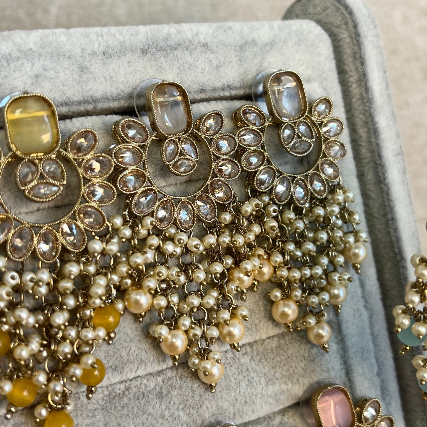 Champagne Pearl/ Long Crystal Earrings/ Fashion Jewellery/ Gift for Women/Indian/ Pakistani Style