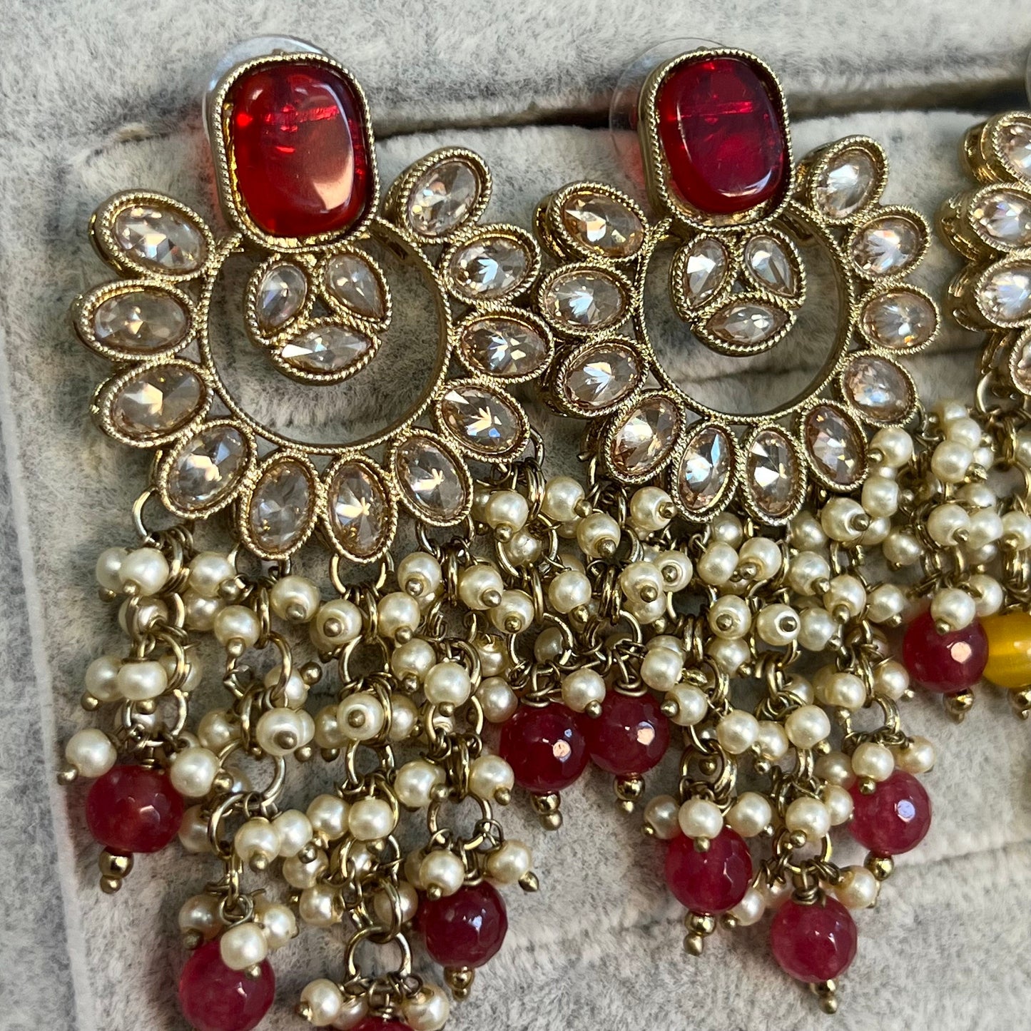 Ruby/Maroon/ Red Shade / Long Crystal Earrings/ Fashion Jewellery/ Gift for Women/Indian/ Pakistani Style