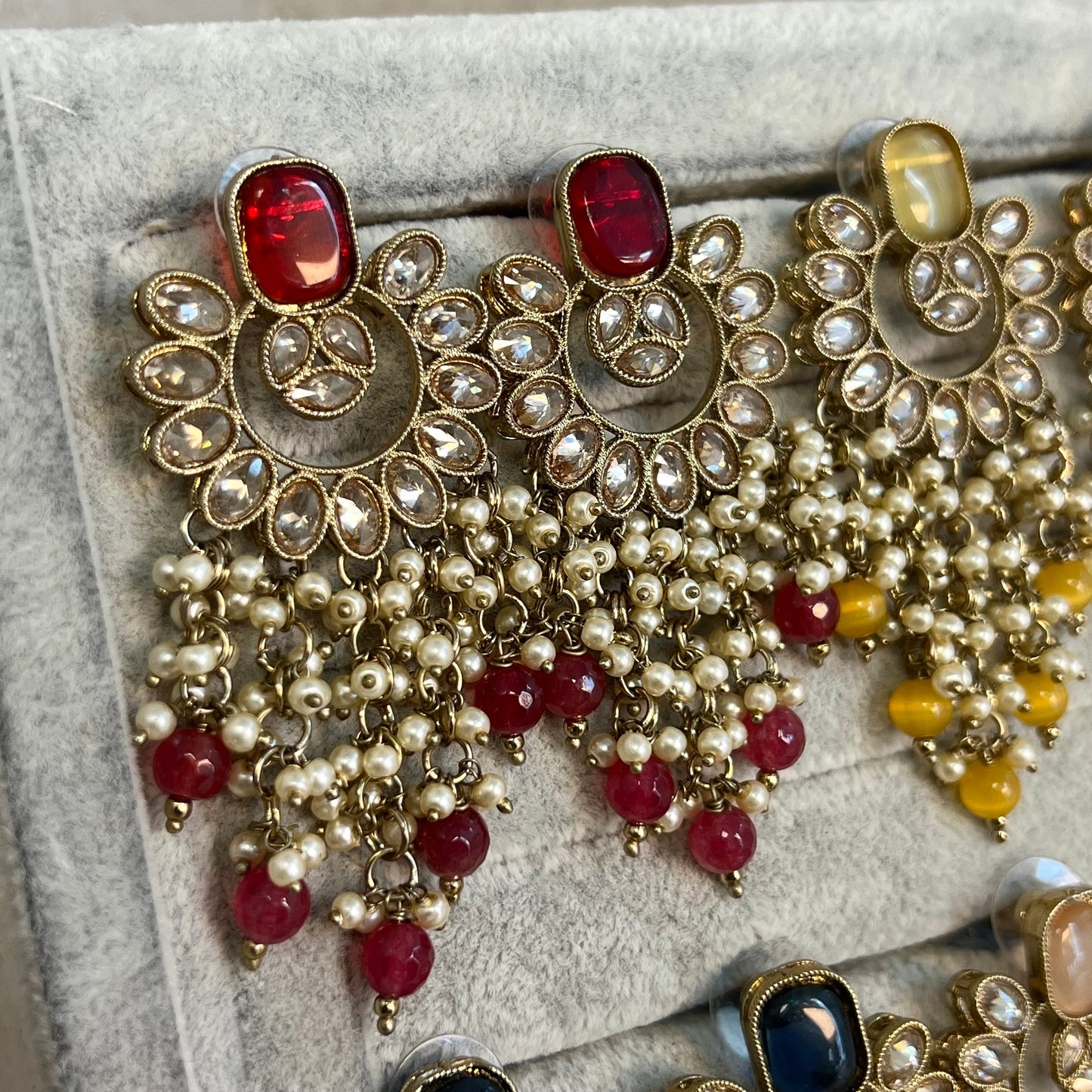 Ruby/Maroon/ Red Shade / Long Crystal Earrings/ Fashion Jewellery/ Gift for Women/Indian/ Pakistani Style