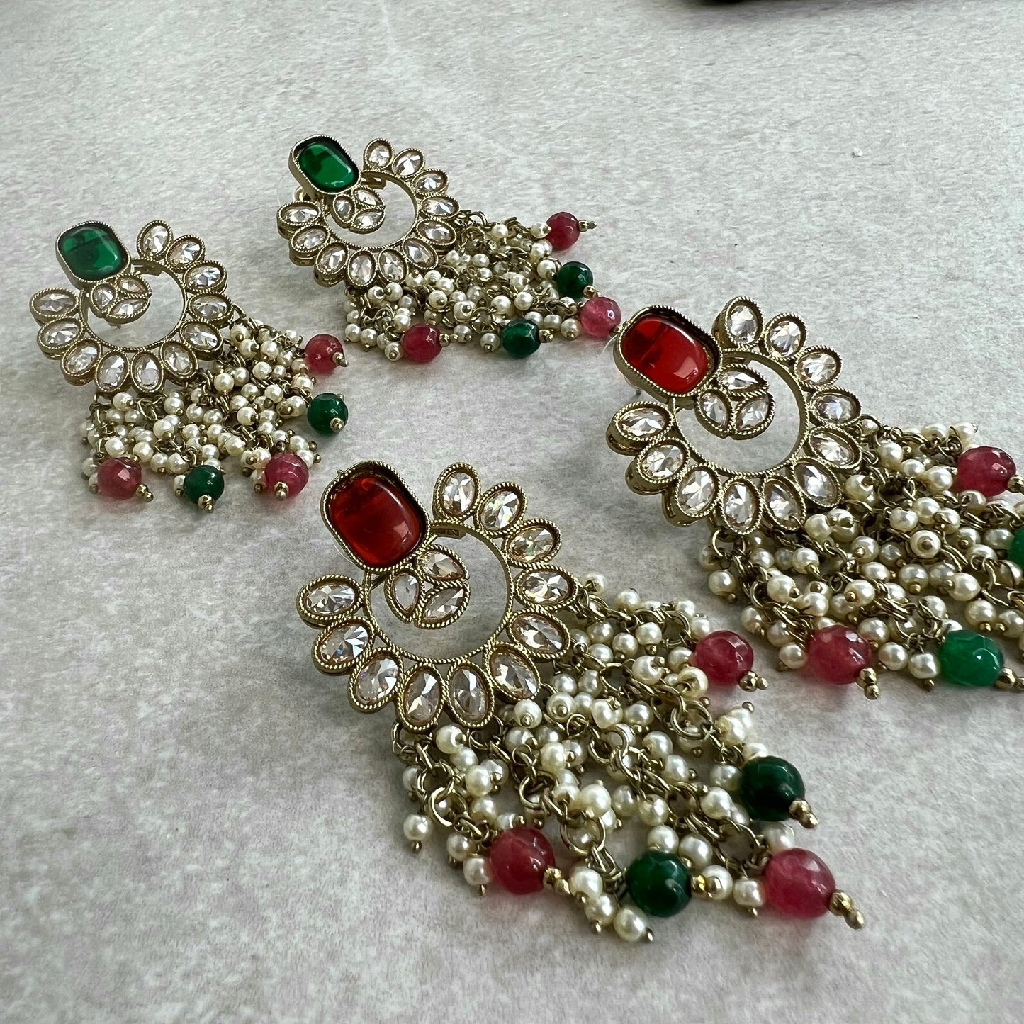 Green and Ruby/ Red Crystal Earrings/ Fashion Jewellery/ Gift for Women//Indian/ Pakistani Style/Gift for women