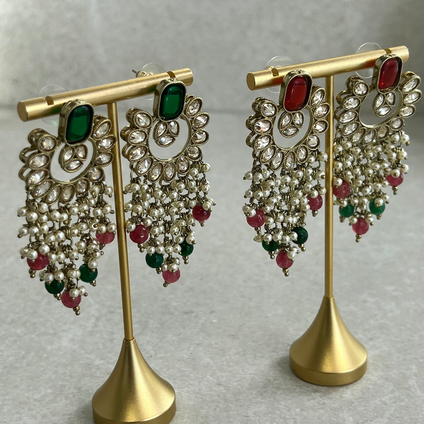 Green and Ruby/ Red Crystal Earrings/ Fashion Jewellery/ Gift for Women//Indian/ Pakistani Style/Gift for women