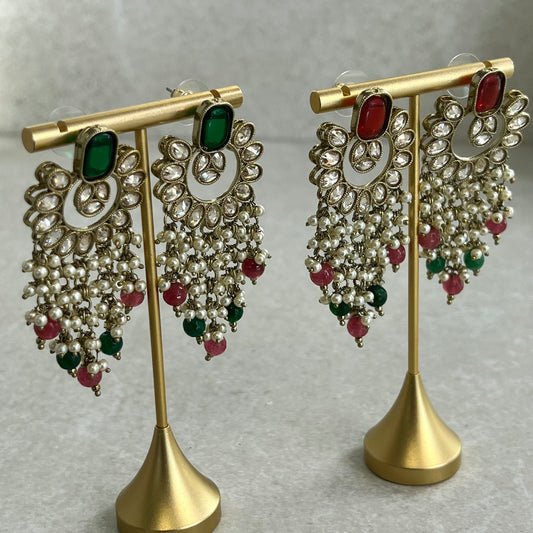 Green and Ruby/ Red Crystal Earrings/ Fashion Jewellery/ Gift for Women//Indian/ Pakistani Style/Gift for women