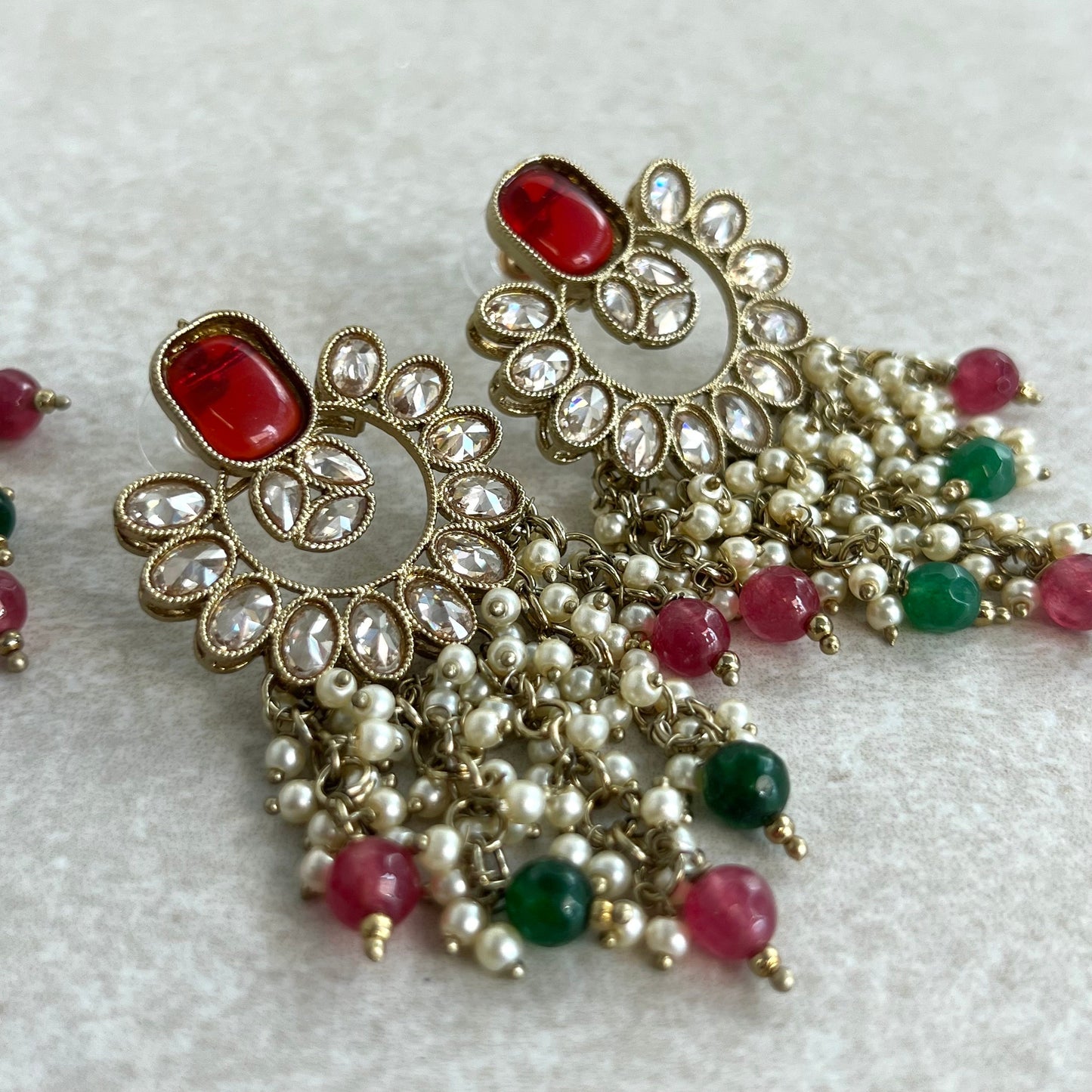 Green and Ruby/ Red Crystal Earrings/ Fashion Jewellery/ Gift for Women//Indian/ Pakistani Style/Gift for women