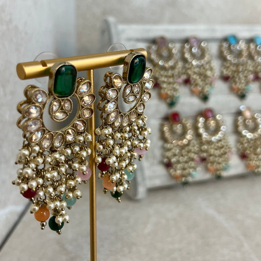 Green Multicolour Crystal Earrings/ Fashion Jewellery/ Gift for Women/Indian/Pakistani style/ Mendhi Party/ Haldi/ Colourful