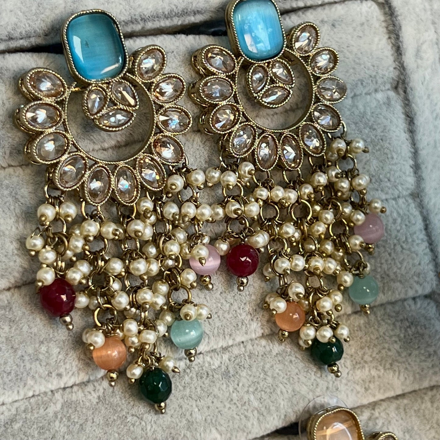 Blue Multicolour Crystal Earrings/ Fashion Jewellery/ Gift for Women/ Mendhi Party/ Haldi/ Colourful//Indian/ Pakistani Style/Gift for women