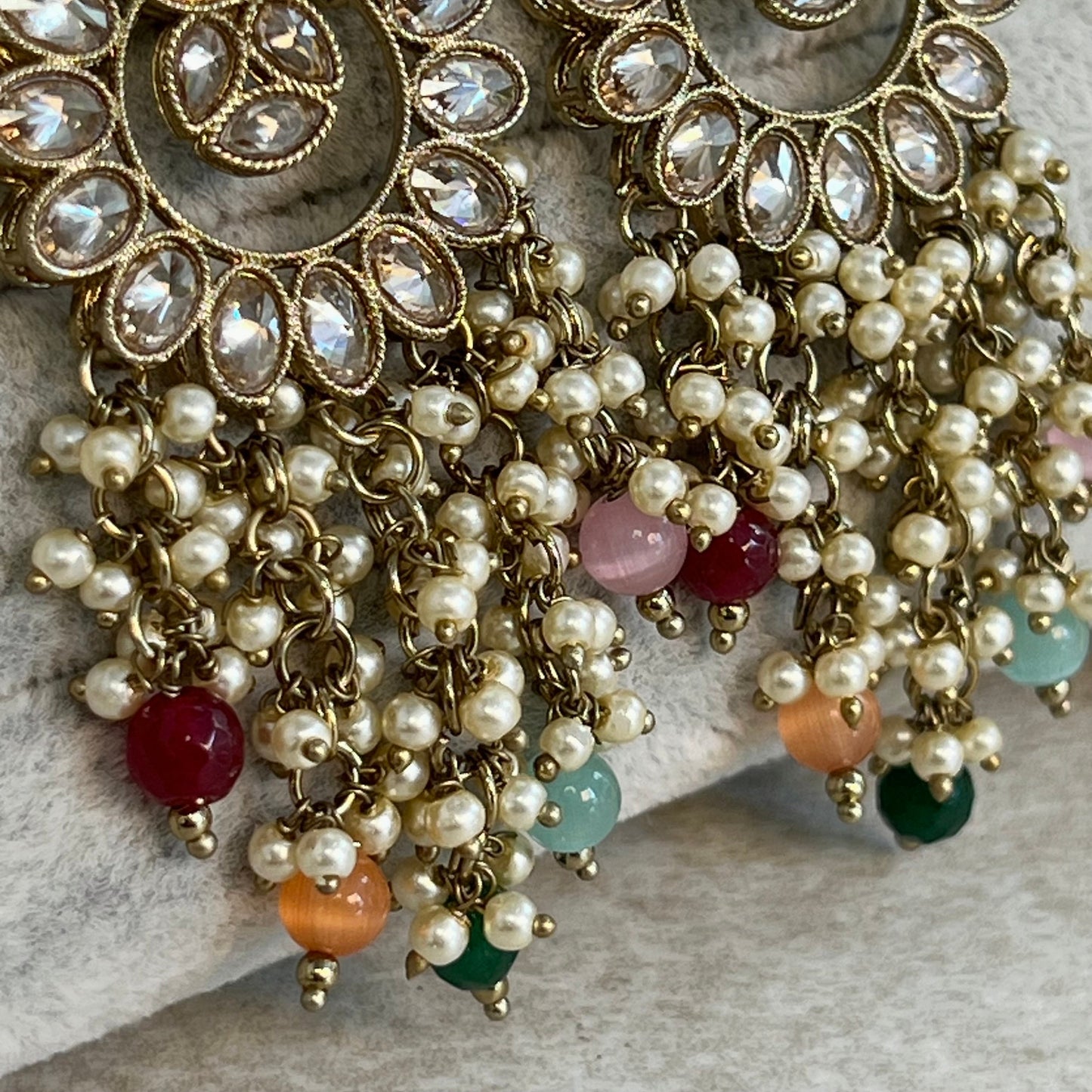 Peach Multicolour Crystal Earrings/ Fashion Jewellery/ Gift for Women/ Mendhi Party/ Haldi/ Colourful/Indian/ Pakistani Style/Gift for women