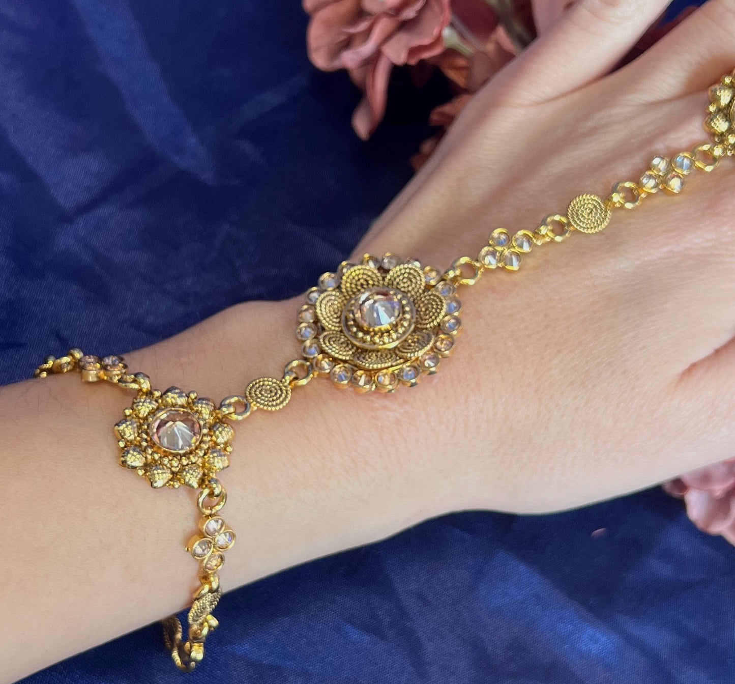 Bright Gold Hand Harness/Champagne Stones/Gold Hathpool/Fashion Jewellery/ Gift for Women/Indian/Pakistani style /Haathphool/Hand Accessory