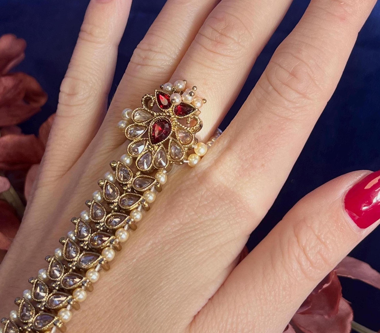 Maroon/Champagne Hand Harness/Maroon Hathpool/Fashion Jewellery/ Gift for Women/Indian/Pakistani style /Haathphool/Hand Accessory