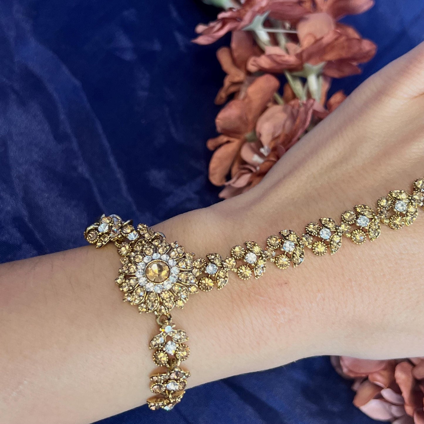 Clear & Gold Hand Harness/Gold Hathpool/Clear Hathpool/Golden Harnesses//Indian/ Pakistani/Jewelley/ Fashion Bracelet/ Clear