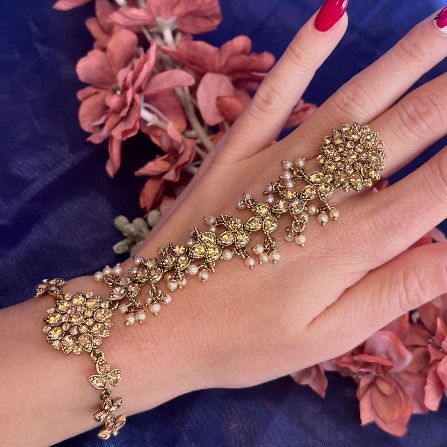 Golden Hand Harness/Gold Ring Hand Harness/Gold Hathpool/Fashion Jewellery/ Gift for Women/Indian/Pakistani style /Haathphool/Hand Accessory