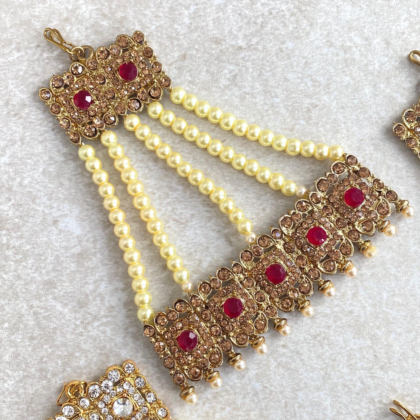 Jhumar with Rhinestone in Multiple Colours / Passa/ Indian/ Pakistani Style/Headpieces/ Medium/ Antique gold/ Silvee