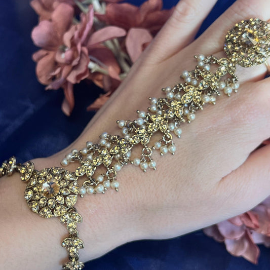 Golden Hand Harness - Single Piece/Gold Ring Hand Harness/Gold Hathpool/Fashion Jewellery/Gold Hathpool/Indian/Haathphool/Hand Accessory