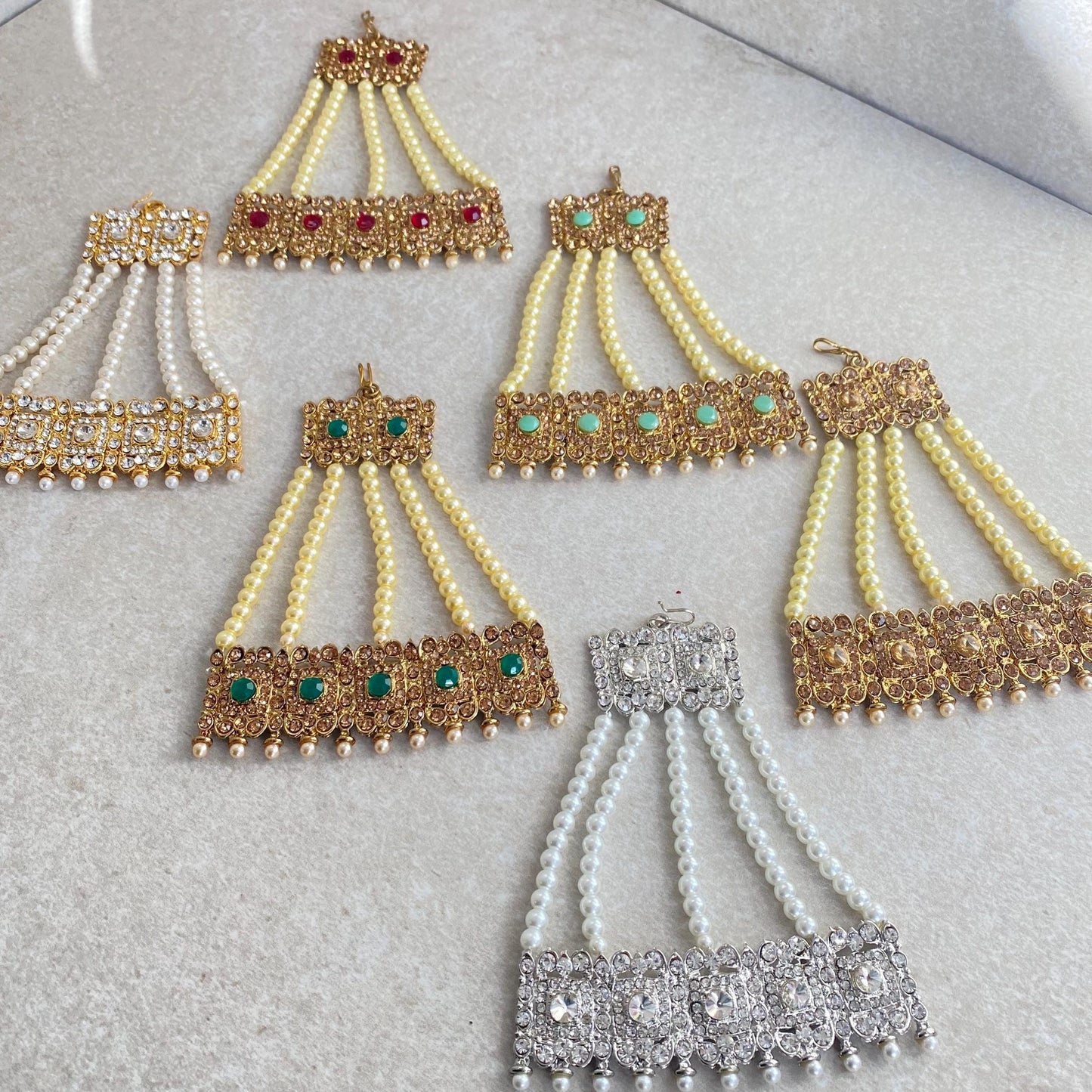 Jhumar with Rhinestone in Multiple Colours / Passa/ Indian/ Pakistani Style/Headpieces/ Medium/ Antique gold/ Silvee