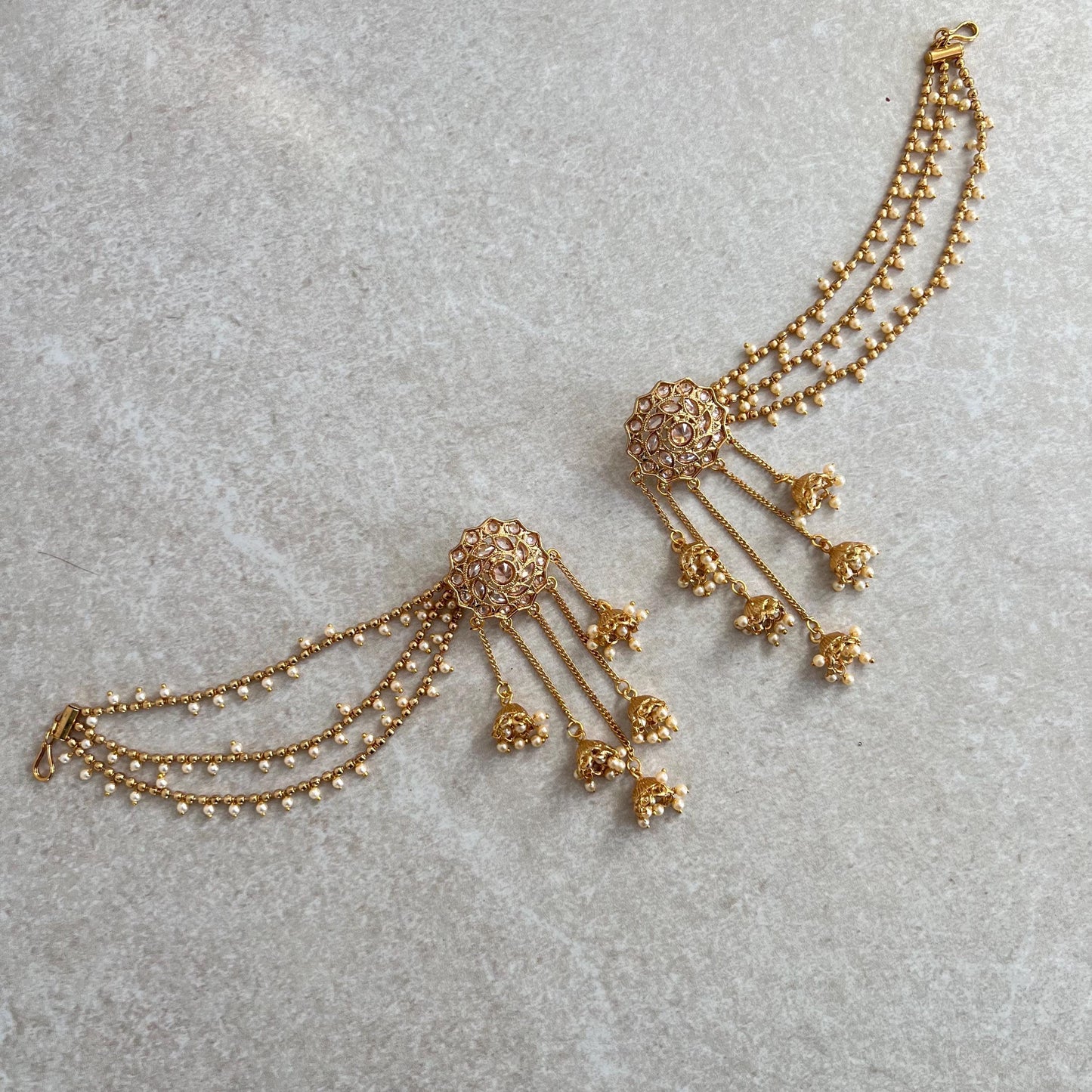 Golden Jhumka Earrings With Ear Chains/Saharay/ Indian Style Earring
