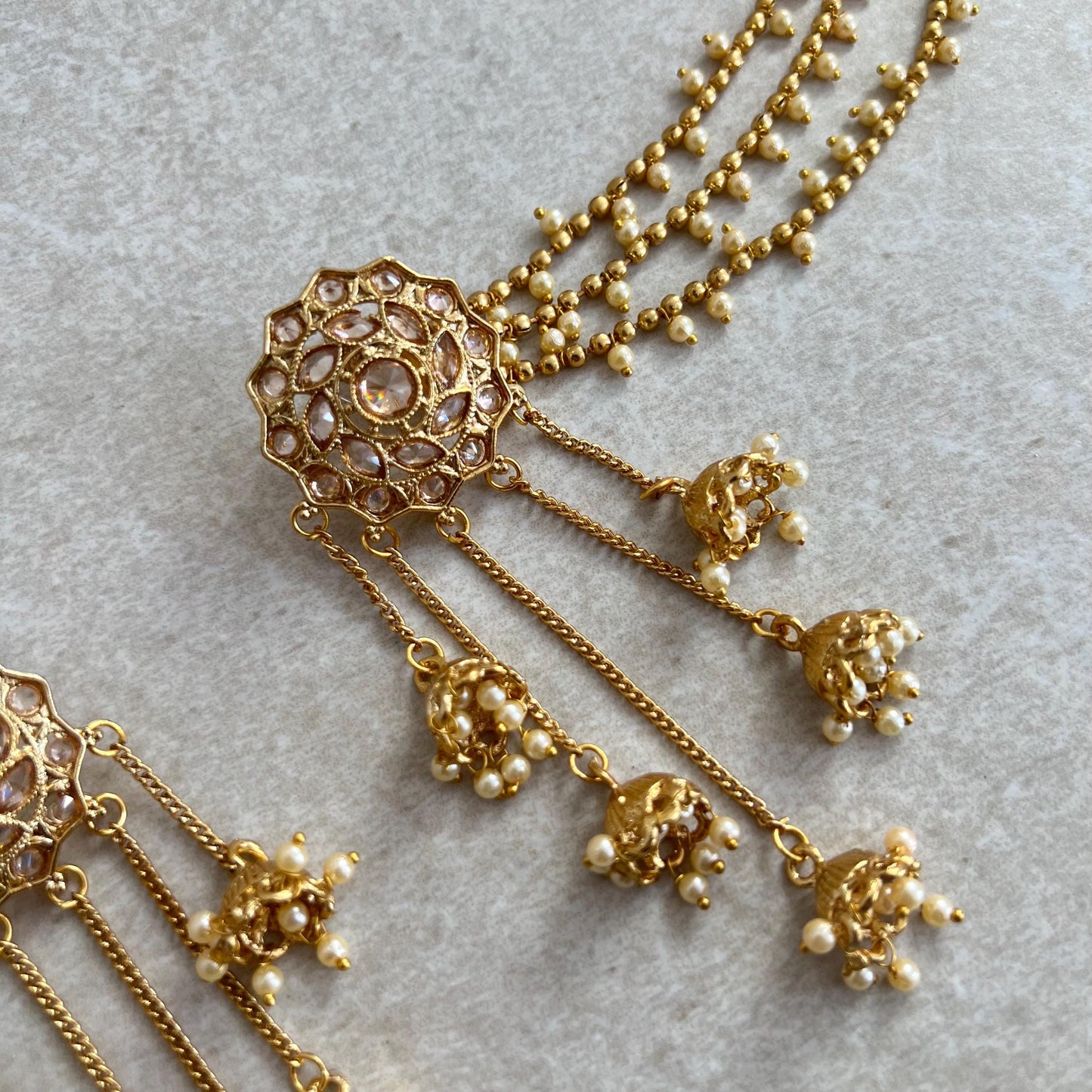 Golden Jhumka Earrings With Ear Chains/Saharay/ Indian Style Earring