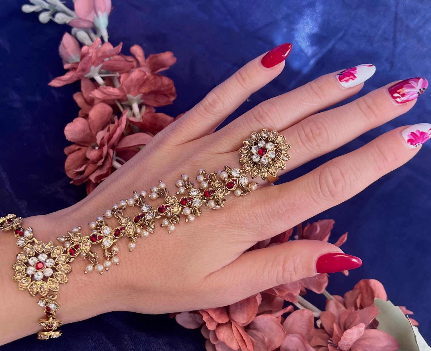 Maroon & Gold Hand Harness/Maroon Hathpool/ Fashion Jewellery/ Gift for Women/Indian/Pakistani style /Haathphool/Hand Accessory