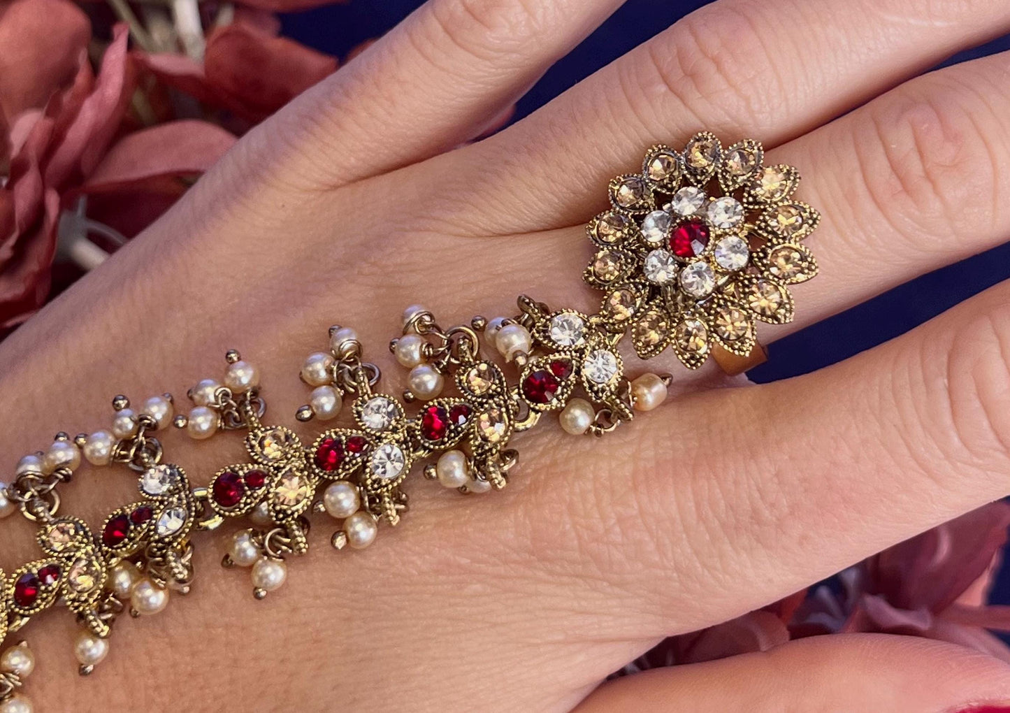 Maroon & Gold Hand Harness/Maroon Hathpool/ Fashion Jewellery/ Gift for Women/Indian/Pakistani style /Haathphool/Hand Accessory