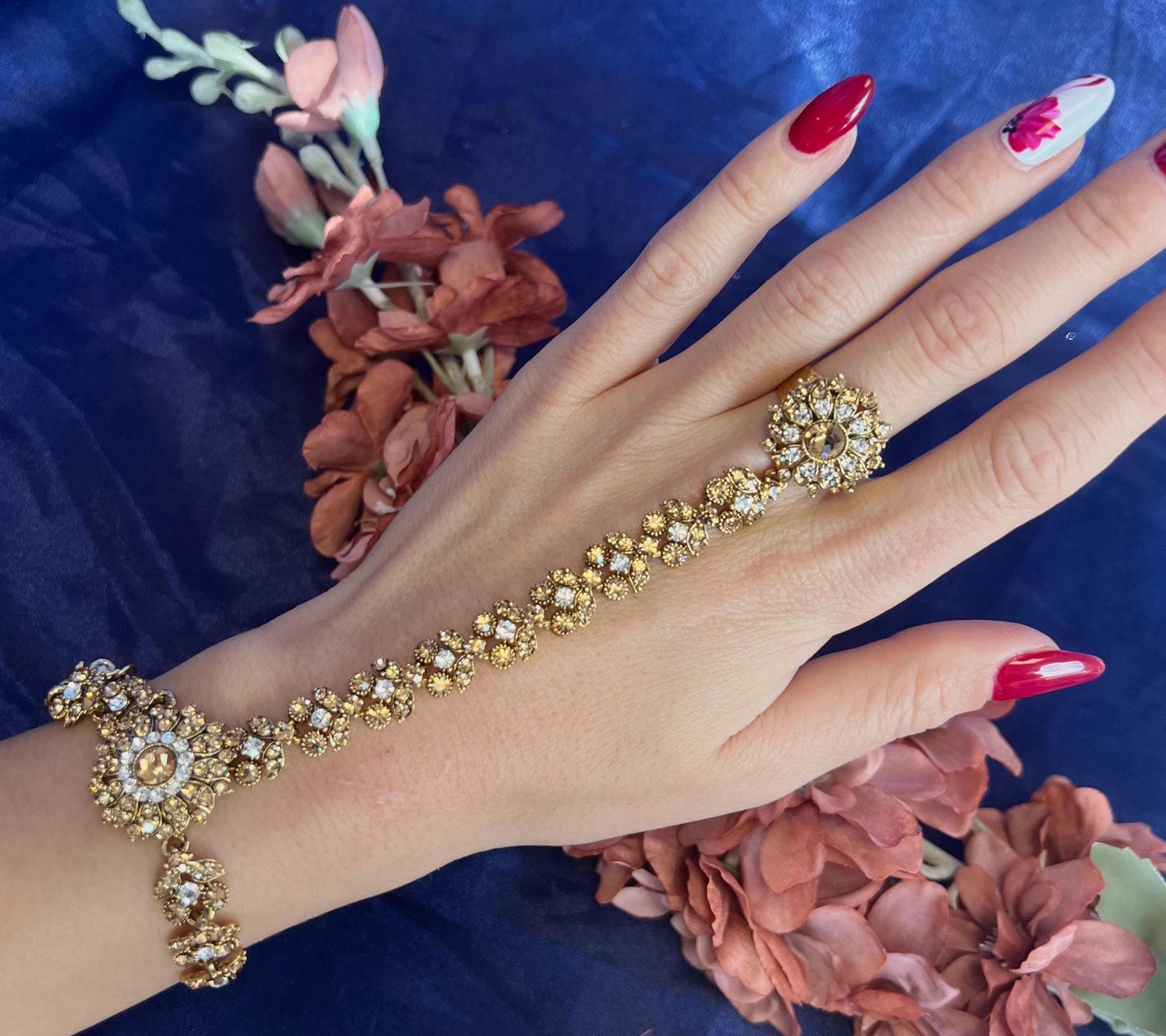 Clear & Gold Hand Harness/Gold Hathpool/Clear Hathpool/Golden Harnesses//Indian/ Pakistani/Jewelley/ Fashion Bracelet/ Clear