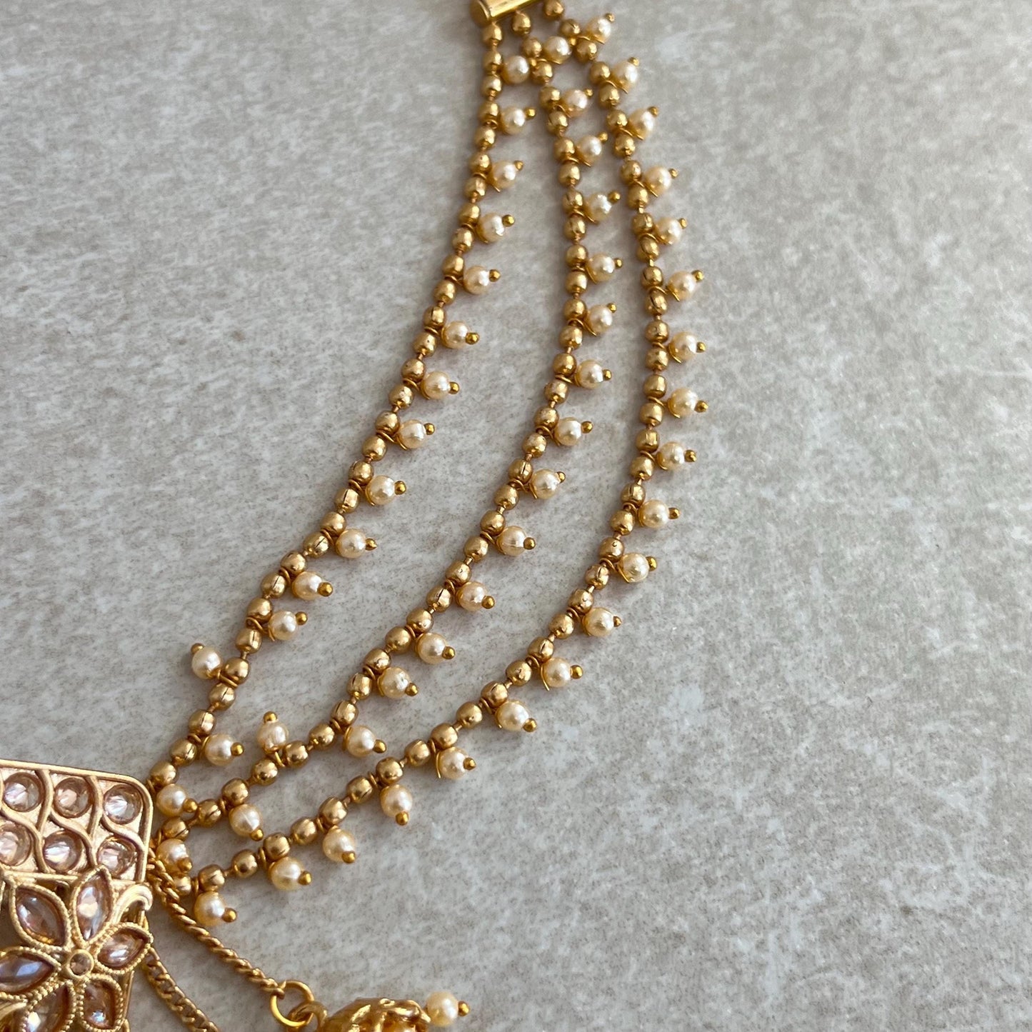 Golden Jhumka Earrings With Ear Chains/Saharay/ Indian Style Earring/ Square Design