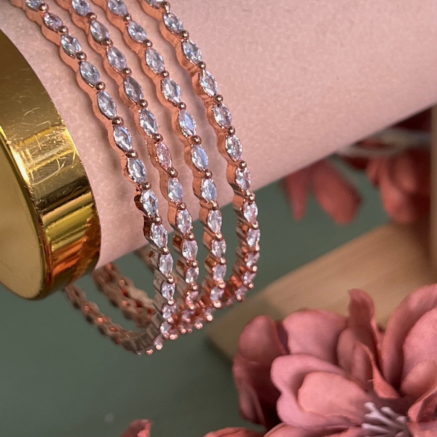 Set of 8 Slim Rose Gold Zircon Bangles/Rose gold/ Indian/ Pakistani/Jewelley/Bridal Bangles/Fashion Bracelet