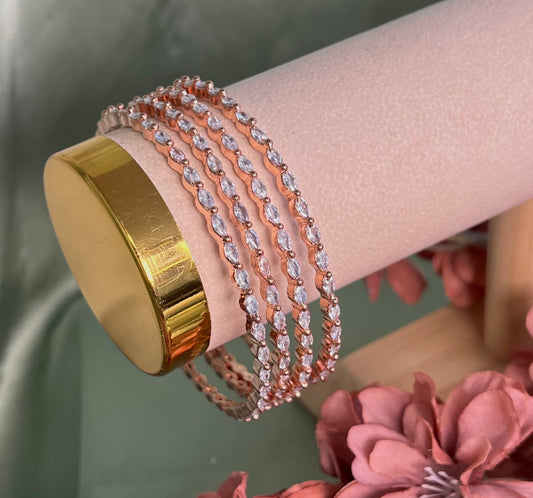 Set of 4 Slim Rose Gold Zircon Bangles/Rose gold/ Indian/ Pakistani/Jewelley/Bridal Bangles/Fashion Bracelet