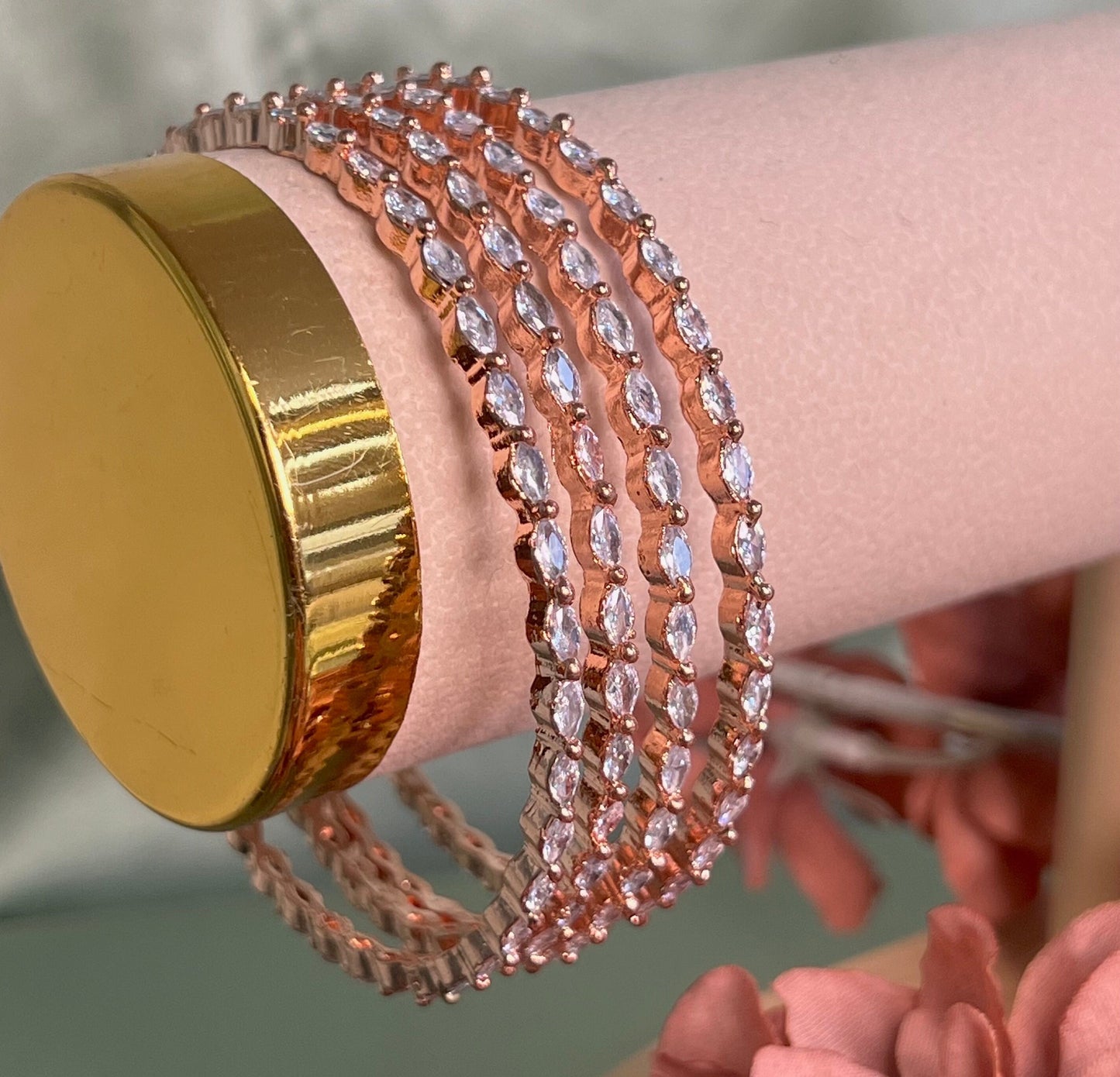 Set of 8 Slim Rose Gold Zircon Bangles/Rose gold/ Indian/ Pakistani/Jewelley/Bridal Bangles/Fashion Bracelet