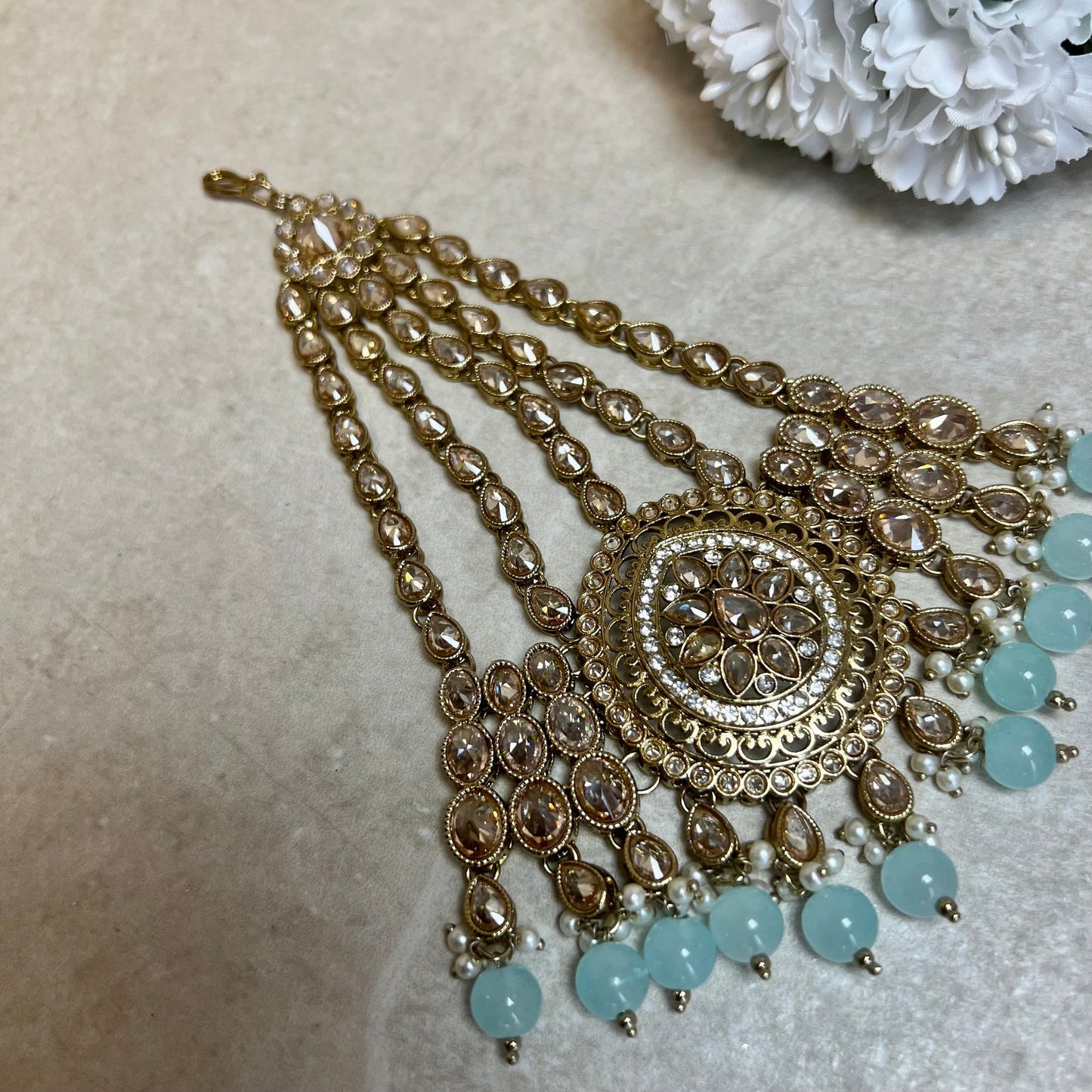 Jhumar/ Light Blue /Gold/ Champagne/ Passa/ Indian/ Pakistani Style/Headpieces/ Jhoomar