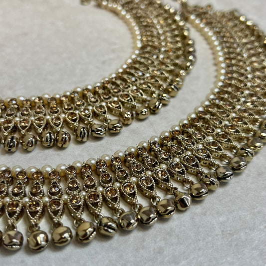 Anklets - Golden Rhinestone/Indian/ Pakistani Style Jhanjra/ Foot Accessory