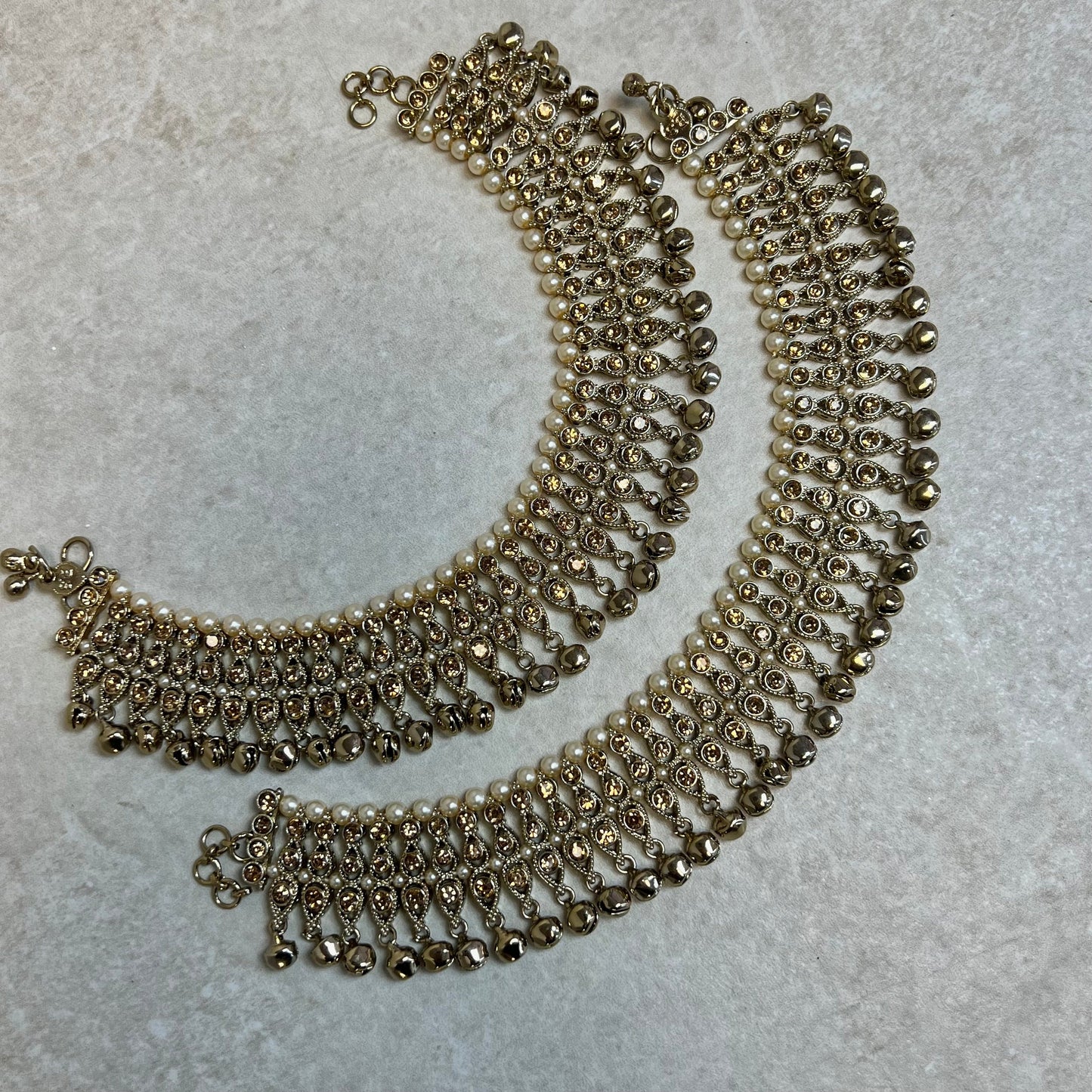 Anklets - Golden Rhinestone/Indian/ Pakistani Style Jhanjra/ Foot Accessory