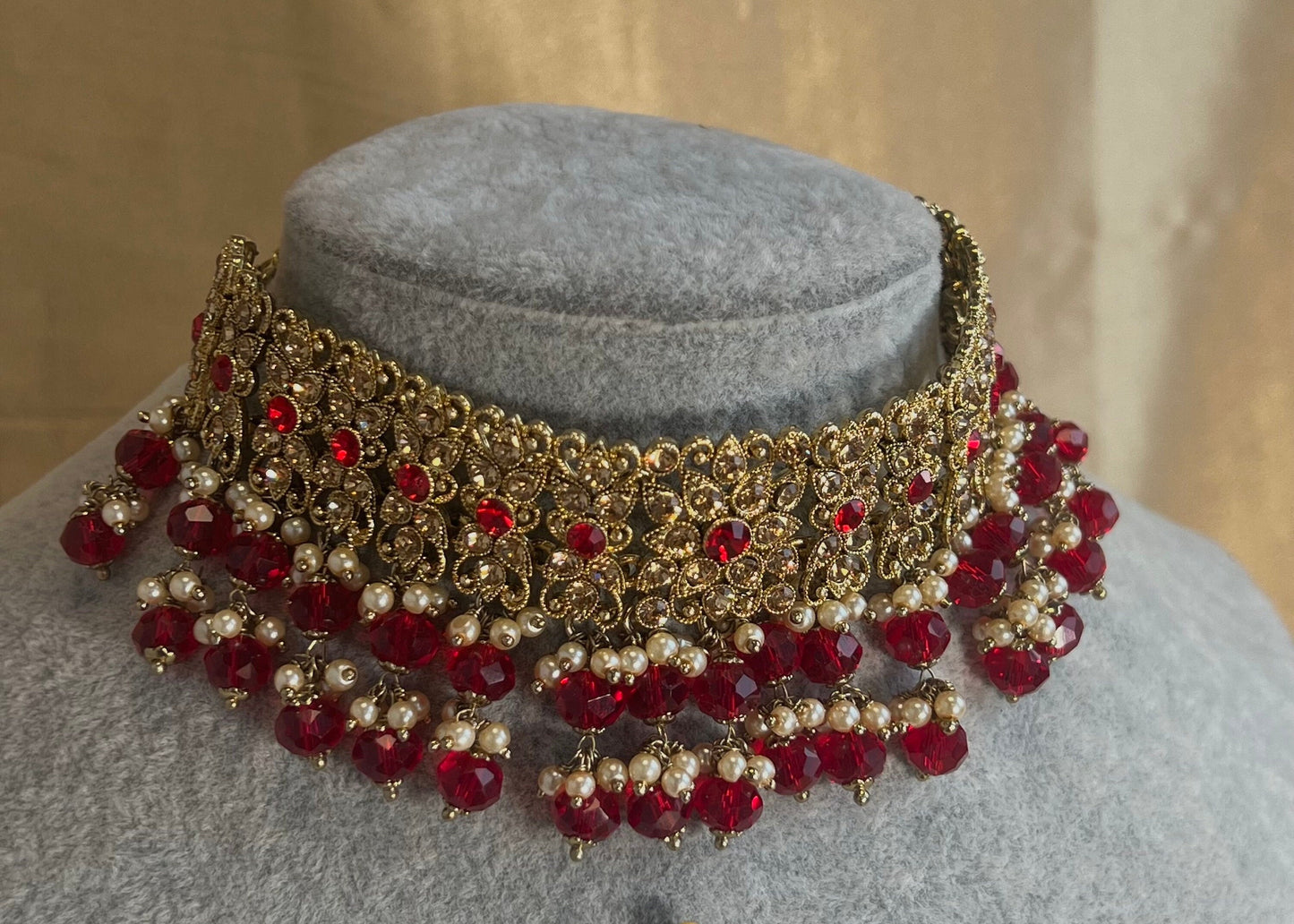 Maroon/Golden Choker Set Indian/ Pakistani/Fashion Jewellery/Gift for Women