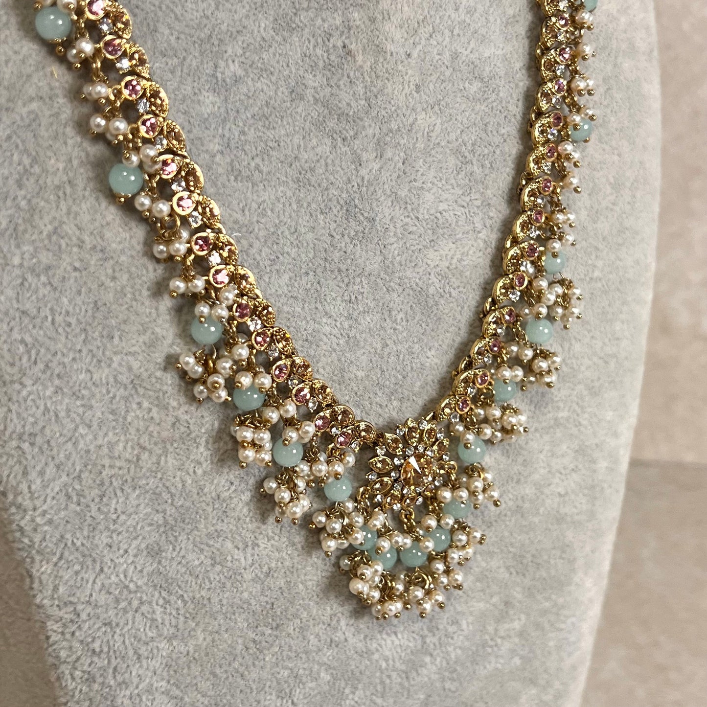 Pastel Pink, blue and gold. Long Mala/ Haar/ Long Necklace/ Waist chain/ Belt/ Sari Belt/ Unique Style/ Indian/ Pakistani/Fashion Jewellery