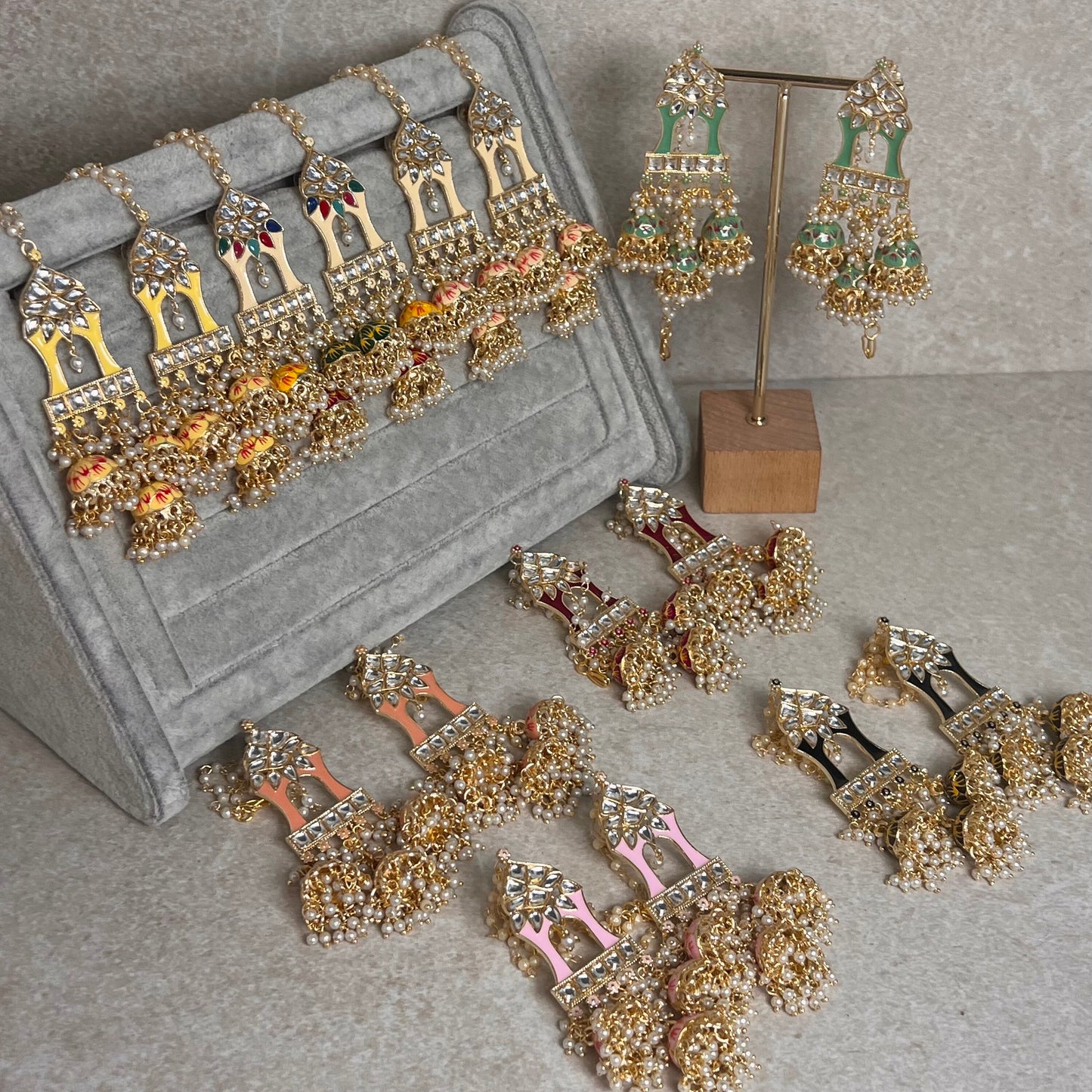 Peach and Pink Meenakari Hand Painted 3 Jhumka Earring / Indian Style/Unique Fancy Jhumka Earrings - NAVRATRI SPECIAL