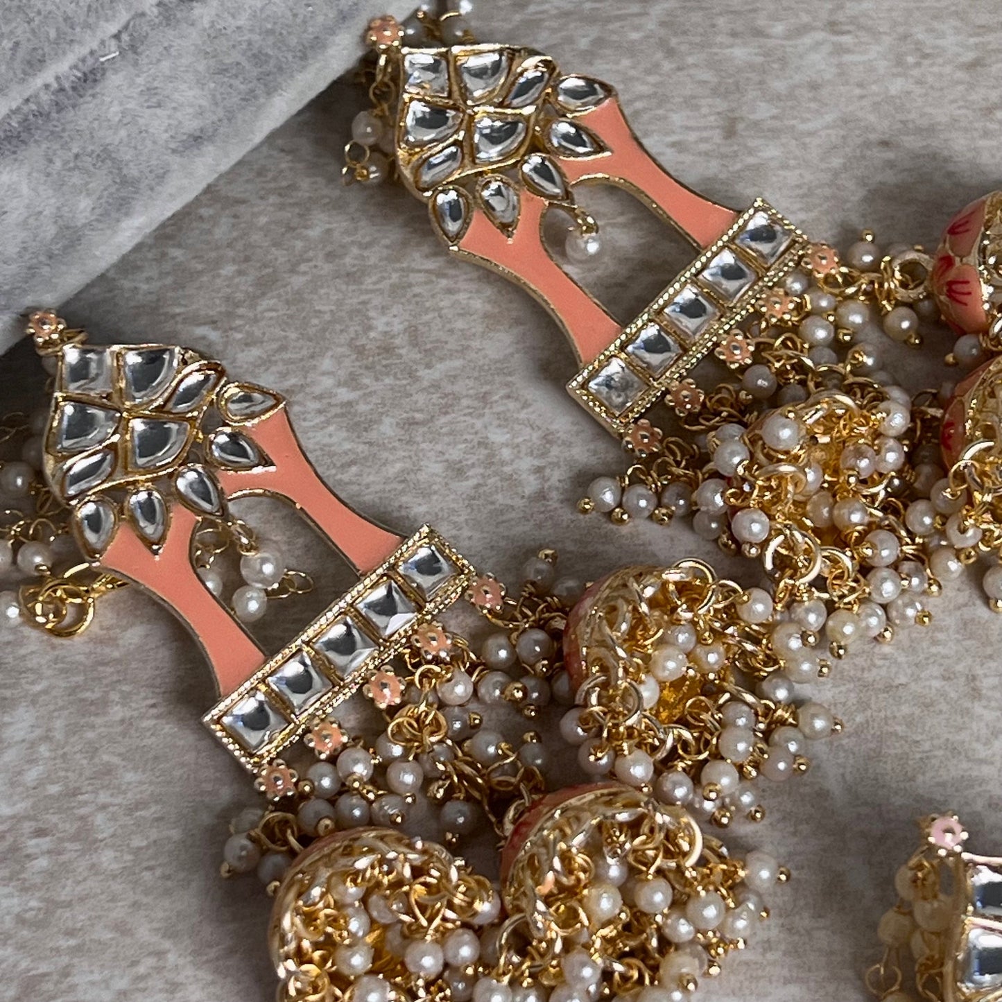 Peach and Pink Meenakari Hand Painted 3 Jhumka Earring / Indian Style/Unique Fancy Jhumka Earrings - NAVRATRI SPECIAL