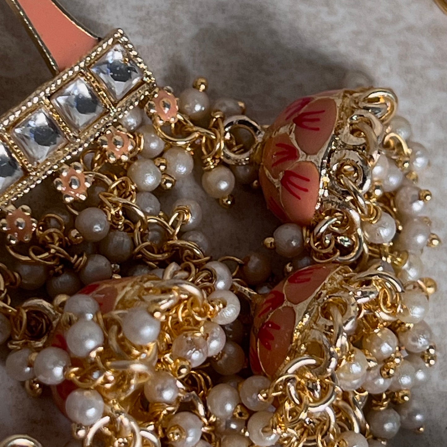 Peach and Pink Meenakari Hand Painted 3 Jhumka Earring / Indian Style/Unique Fancy Jhumka Earrings - NAVRATRI SPECIAL