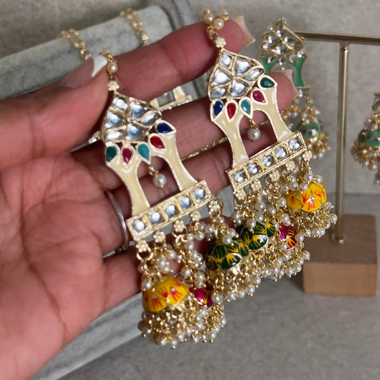 Multicolour Meenakari Hand Painted 3 Jhumka Earring / Indian Style/Unique Fancy Jhumka Earrings/ Mendhi party -NAVRATRI SPECIAL