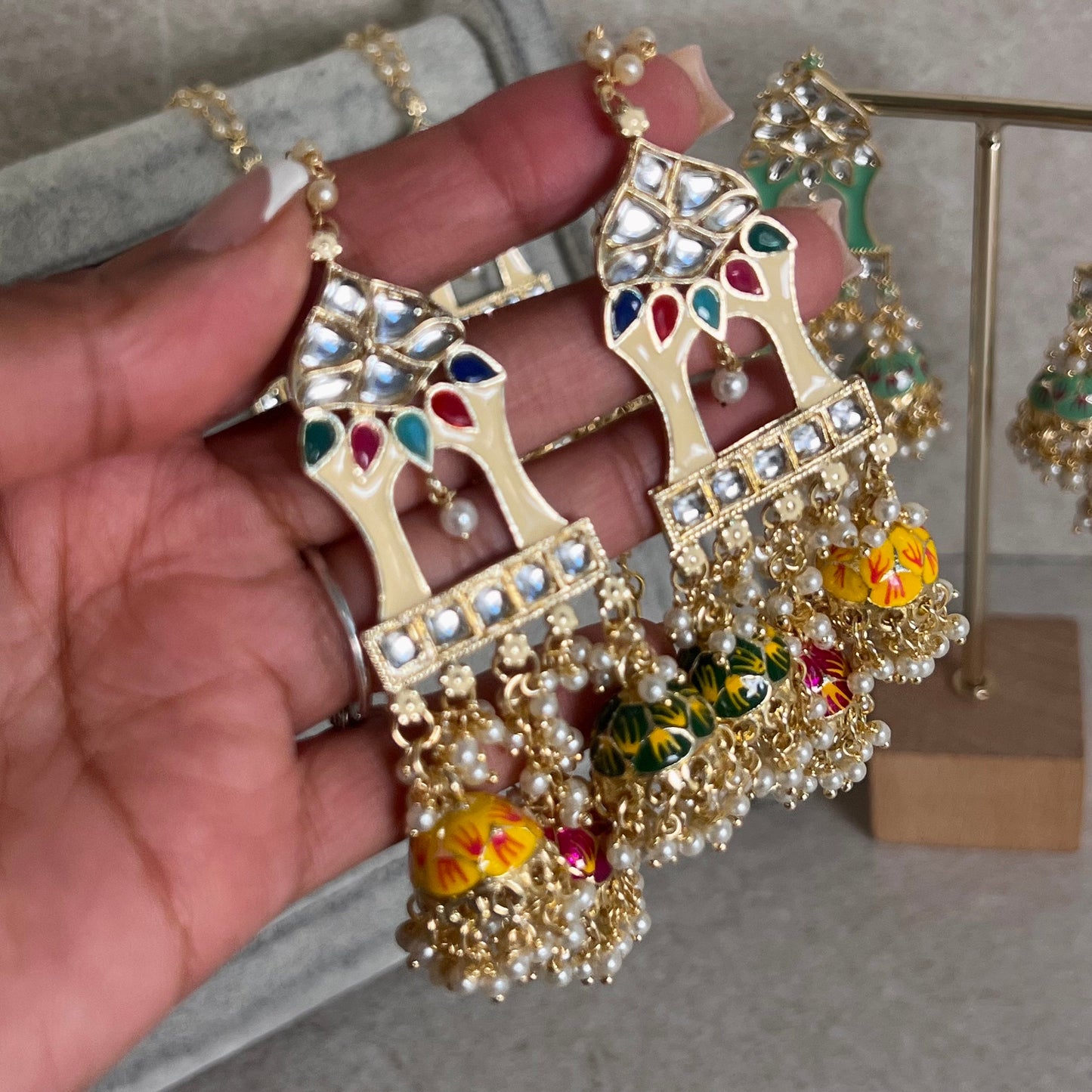 Multicolour Meenakari Hand Painted 3 Jhumka Earring / Indian Style/Unique Fancy Jhumka Earrings/ Mendhi party -NAVRATRI SPECIAL