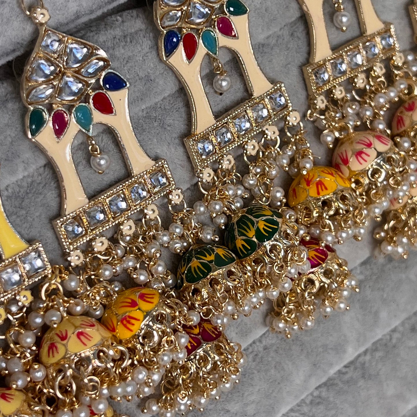 Multicolour Meenakari Hand Painted 3 Jhumka Earring / Indian Style/Unique Fancy Jhumka Earrings/ Mendhi party -NAVRATRI SPECIAL