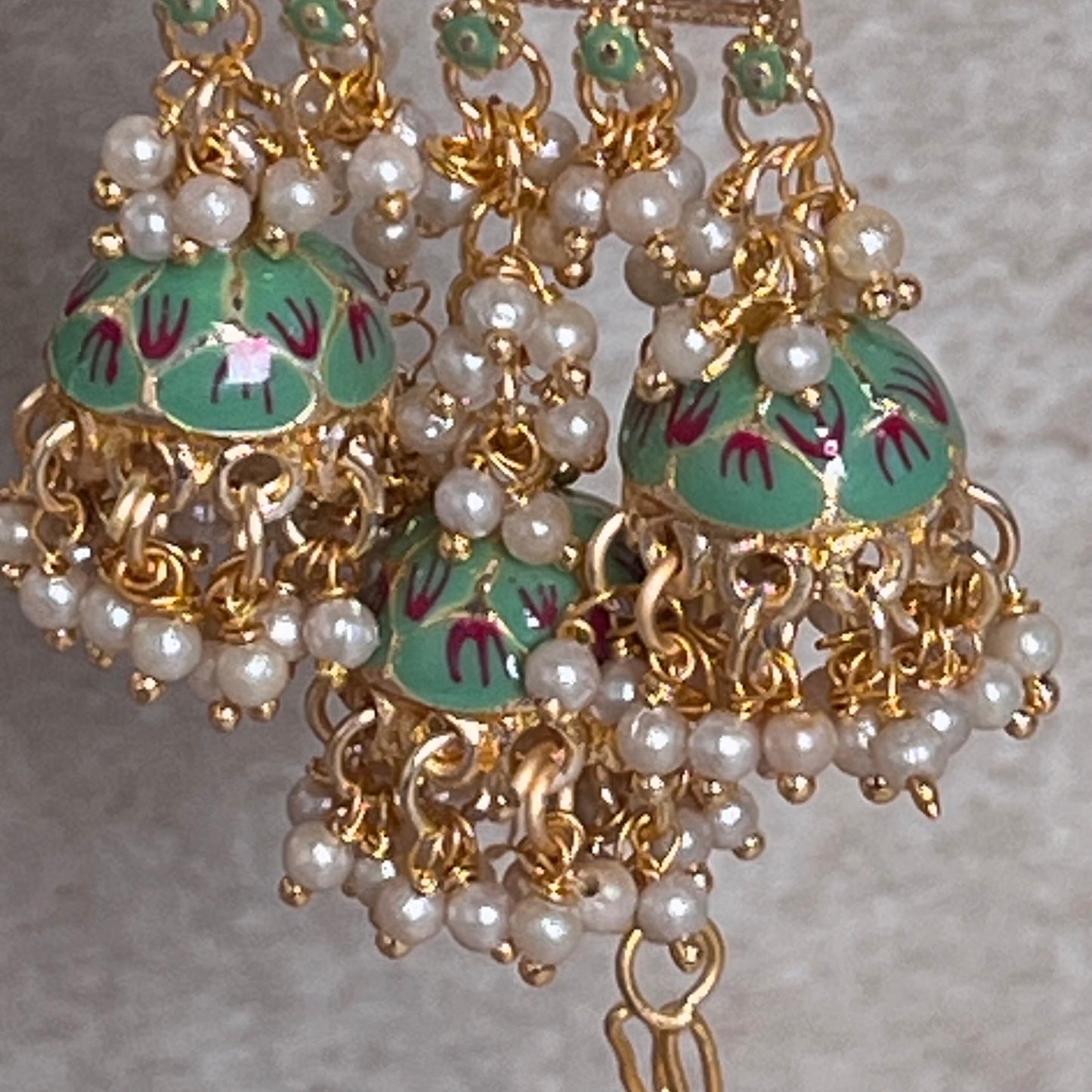 Mint Green/ Pista colour/ Meenakari Hand Painted 3 Jhumka Earring / Indian Style/Unique Fancy Jhumka Earrings - NAVRATRI SPECIAL